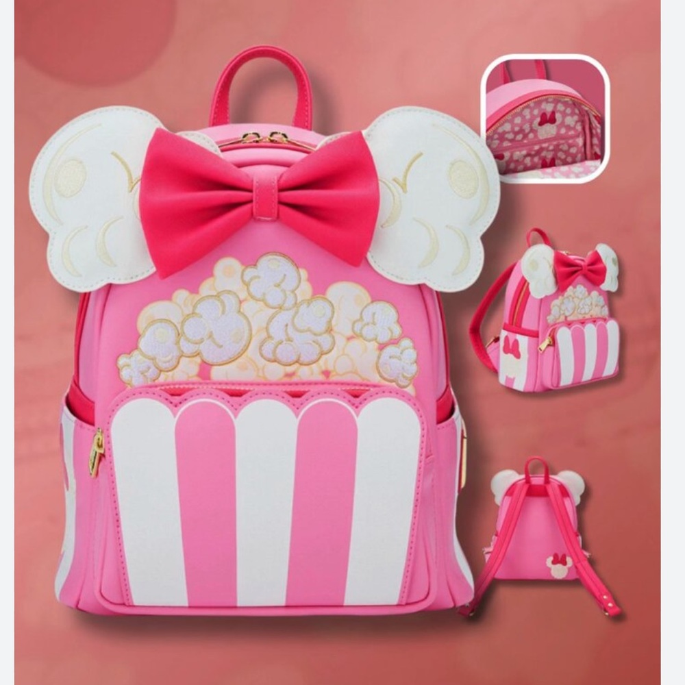 Pink and White Mini Backpack with Bow and Stripes - Picture 3 of 9